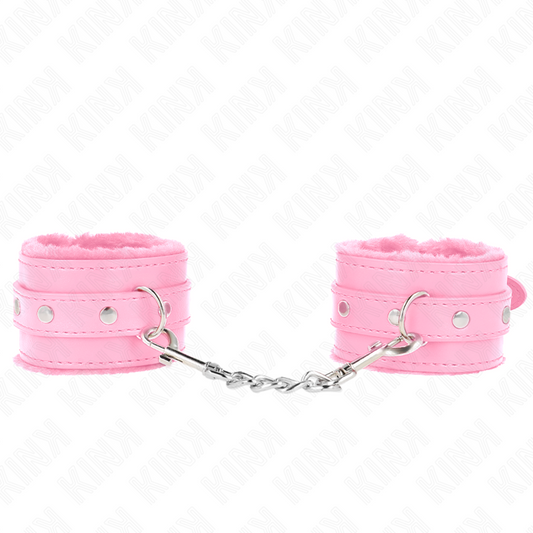KINK - SUJECIONES DE MUÑECA CON FORRO DE PIEL PREMIUM ROSA CON CINTURÓN ROSA AJUSTABLE 17-29 CM X 6 CM