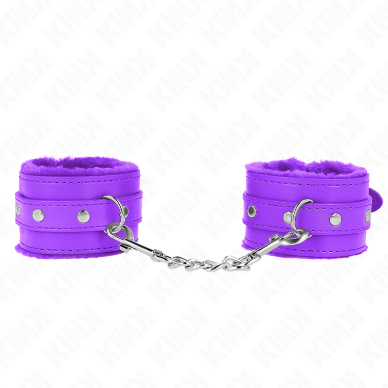 KINK - ATTACHES DE POIGNET PREMIUM DOUBLÉES DE FOURRURE VIOLET AVEC CEINTURE VIOLET RÉGLABLE 17-29 CM X 6 CM