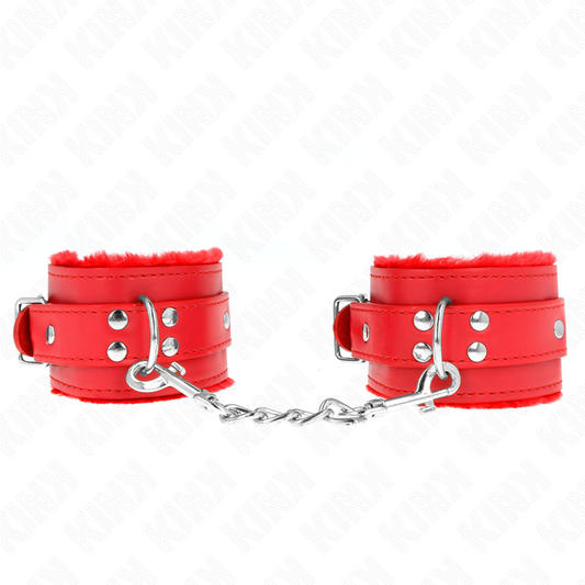 KINK - SUJECIONES DE MUÑECA CON FORRO DE PIEL ROJO CON CINTURÓN ROJO AJUSTABLE 17-29 CM X 6 CM