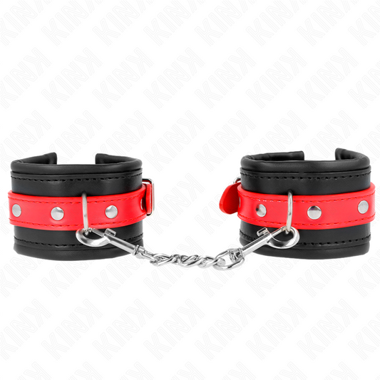 KINK - SUJECIONES DE MUÑECA NEGRAS CON CINTURÓN ROJO AJUSTABLES 17-28 CM X 6 CM