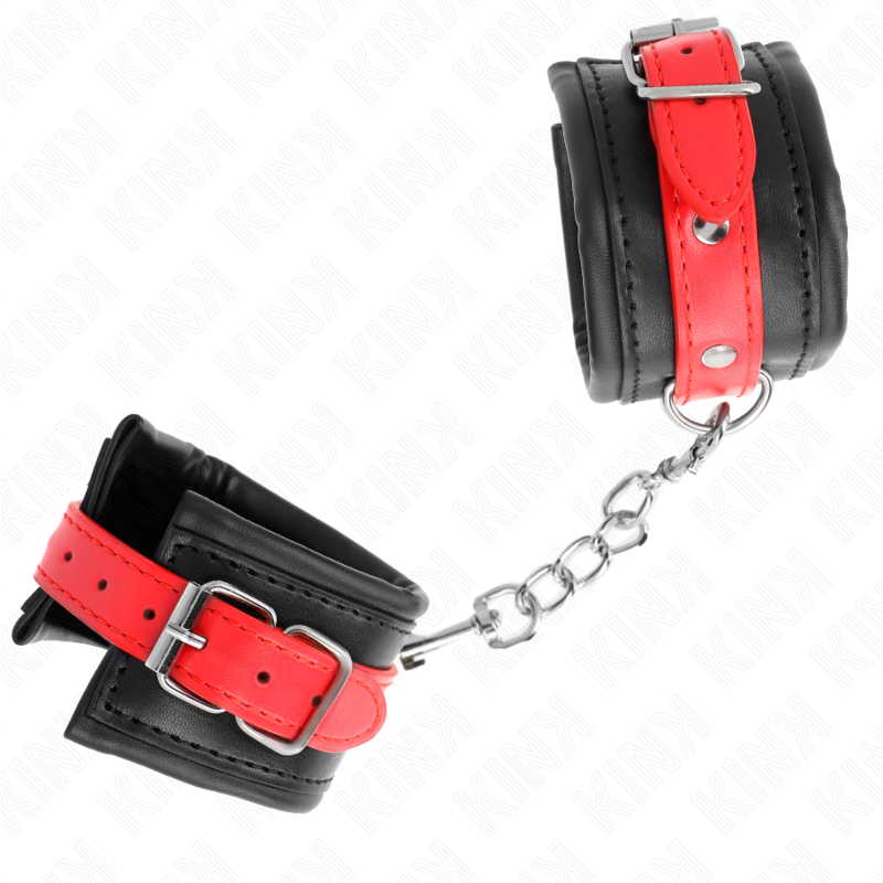 KINK - SUJECIONES DE MUÑECA NEGRAS CON CINTURÓN ROJO AJUSTABLES 17-28 CM X 6 CM