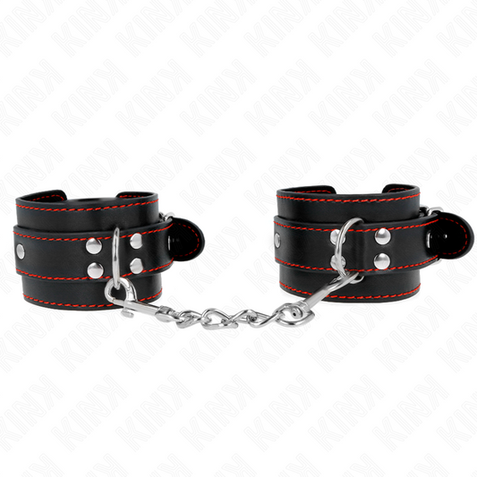 KINK - SUJECIONES DE MUÑECA NEGRAS CON FORRO ROJO AJUSTABLES 20-28 CM X 5.5 CM