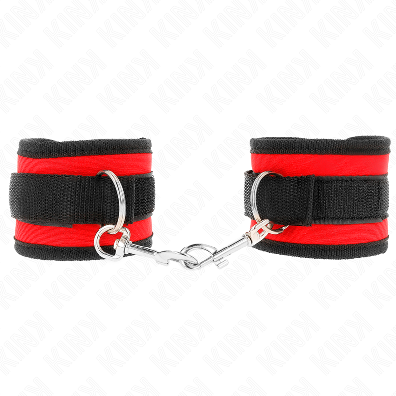 KINK - SUJECIÓN DE MUÑECA CON GANCHO Y BUCLE DE NYLON, ROJO-NEGRO, MODELO 2, AJUSTABLE 18-35 CM X 6 CM