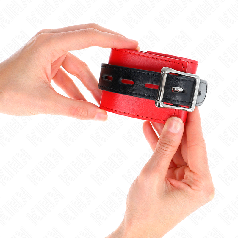 KINK - RESTRICCIONES DE MUÑECAS ROJAS CON CINTURÓN NEGRO AJUSTABLE 17-28 CM X 6 CM