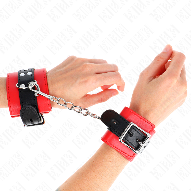 KINK - RESTRICCIONES DE MUÑECAS ROJAS CON CINTURÓN NEGRO AJUSTABLE 17-28 CM X 6 CM