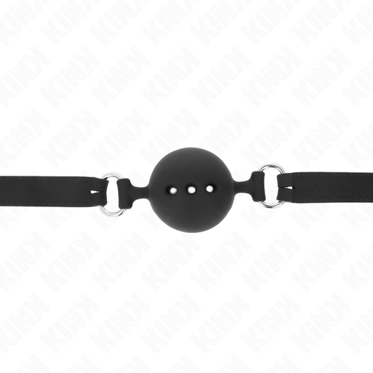 KINK - MORDAZA DE SILICONA COMPLETA 55 x 2 CM CON BOLA DE 4,5 CM TALLA M NEGRO AJUSTABLE 35-51 CM