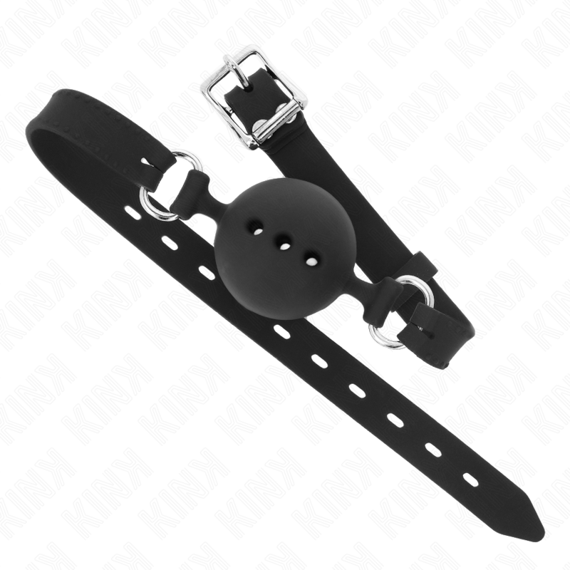 KINK - MORDAZA DE SILICONA COMPLETA 55 x 2 CM CON BOLA DE 4,5 CM TALLA M NEGRO AJUSTABLE 35-51 CM