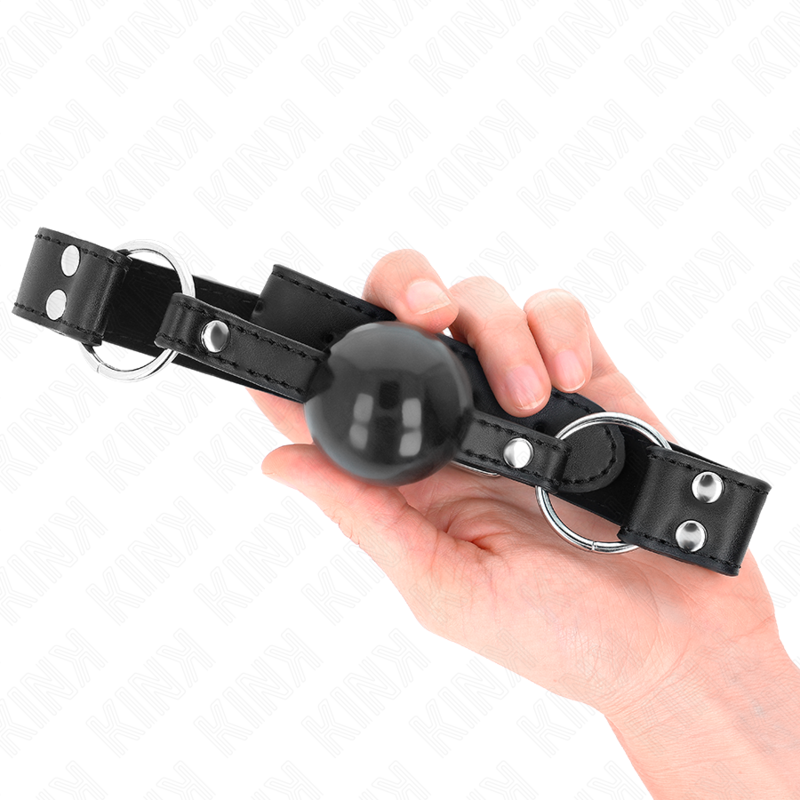 KINK - MORDAZA DE BOLA SUAVE Y SÓLIDA DE 4 CM CON CORREA DE CUERO SINTÉTICO 62 x 2,5 CM AJUSTABLE 42-58 CM
