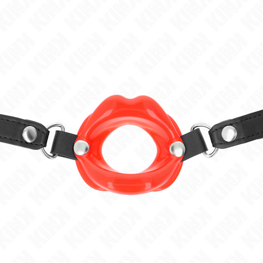 KINK - MORDAZA DE LABIOS DE 8 CM CON CORREA DE CUERO SINTÉTICO ROJA 63 x 2 CM AJUSTABLE 39-58 CM