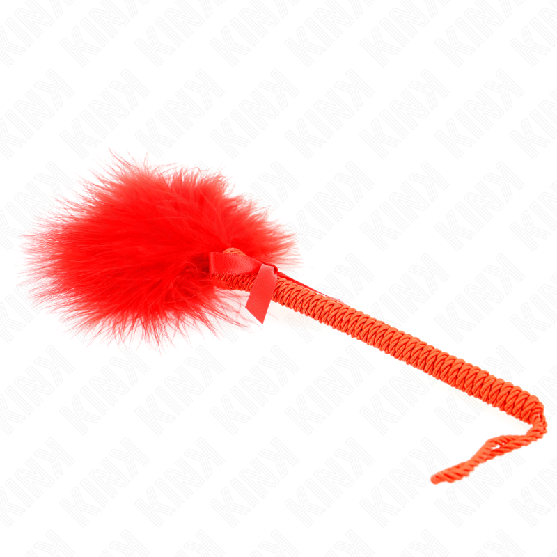 KINK - VARITA DE CUERDA DE NYLON CON PLUMAS DE COSQUILLEO Y LAZO ROJO 25 CM
