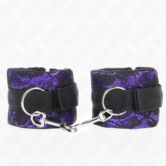 KINK - SUJECIONES DE MUÑECA DE ENCAJE DE TERCIOPELO CORTAS Y ATADURA DE NYLON MORADO/NEGRO 23 X 6,5 CM