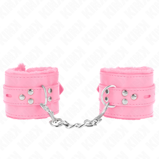 KINK - SUJECIONES DE MUÑECA CON FORRO DE PIEL Y AGUJEROS CUADRADOS ROSA Y CINTURÓN ROSA AJUSTABLE 17-29 CM X 6 CM