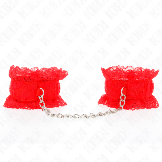 KINK - SUJECIONES DE MUÑECA ELÁSTICAS DE ENCAJE ROJO