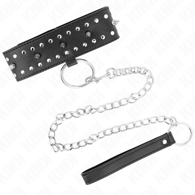 KINK - COLLAR CON CORREA 65 CM CON TACHUELAS DE PLATA MODELO 1 AJUSTABLE 36-43 CM X 5 CM