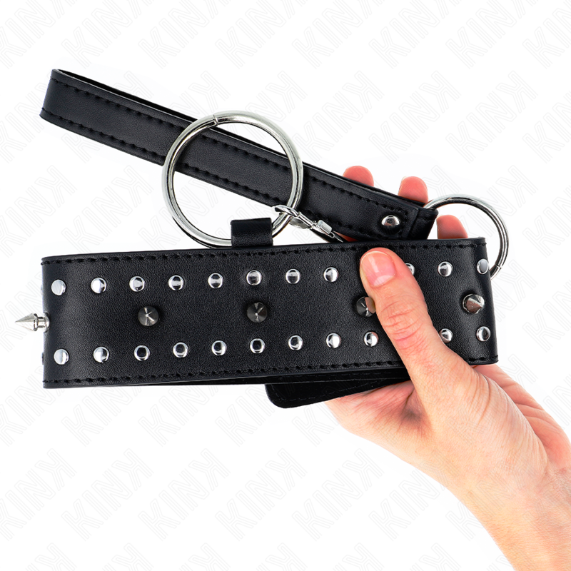 KINK - COLLAR CON CORREA 65 CM CON TACHUELAS DE PLATA MODELO 1 AJUSTABLE 36-43 CM X 5 CM