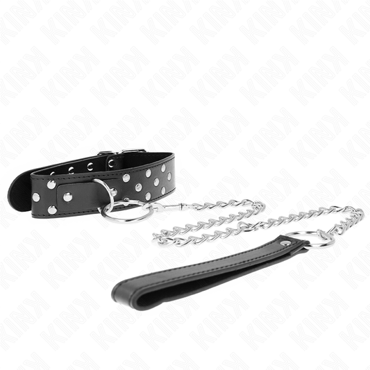 KINK - COLLAR CON CORREA DE REMACHE Y ANILLO CON CINTURÓN 65 CM NEGRO AJUSTABLE 36-50 CM X 3.8 CM