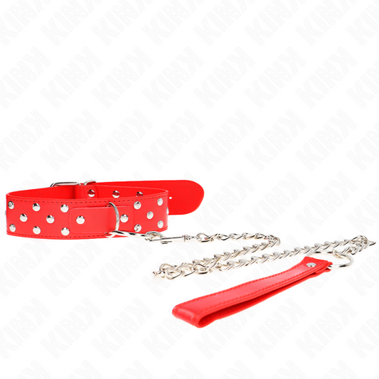 KINK - COLLAR CON CORREA DE REMACHE Y ANILLO CON CINTURÓN 65 CM ROJO AJUSTABLE 36-50 CM X 3.8 CM