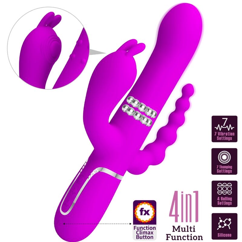PRETTY LOVE - CAMMY VIBRADOR TRIPLE MULTIFUNCIÓN 4 EN 1 ROSA