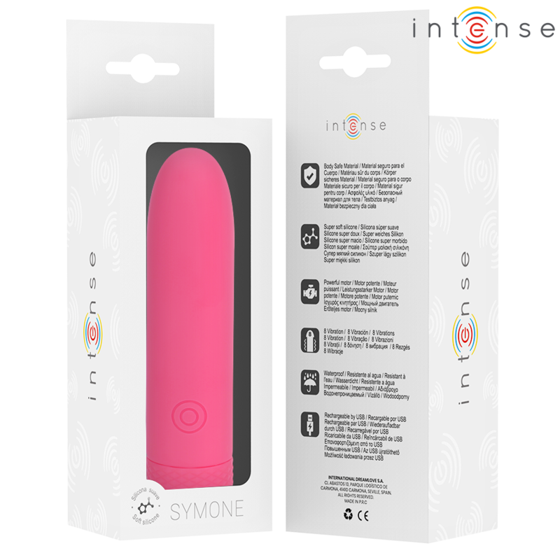 INTENSE - SYMONE BALA VIBRADORA RECARGABLE USB 8 VIBRACIONES ROSA 10 X 2,2 CM