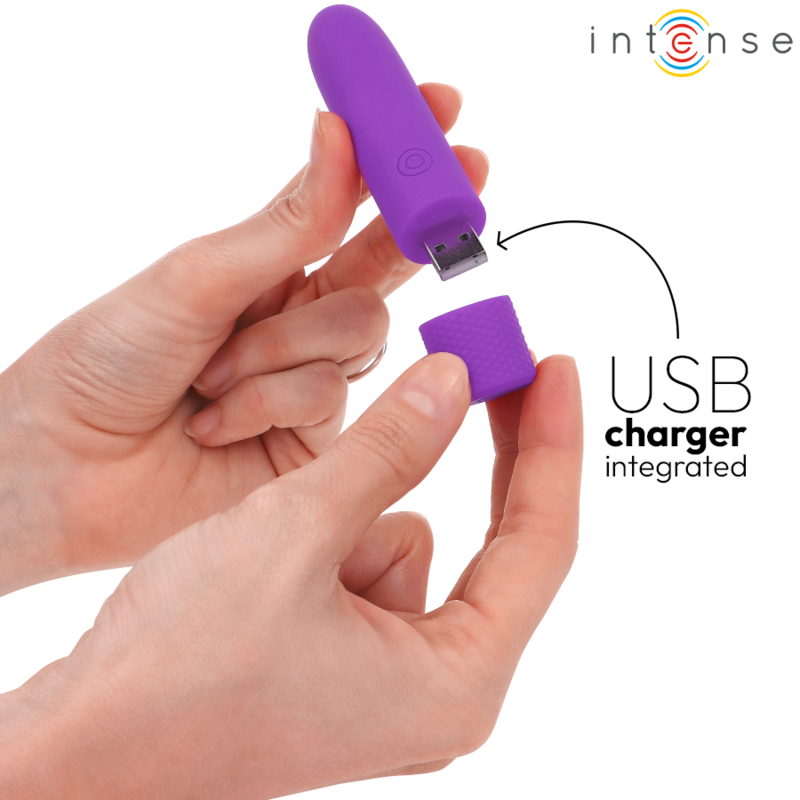 INTENSE - SYMONE BALA VIBRADORA RECARGABLE USB 8 VIBRACIONES MORADA 10 X 2.2 CM