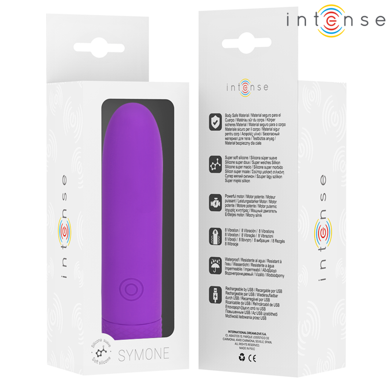 INTENSE - SYMONE BALA VIBRADORA RECARGABLE USB 8 VIBRACIONES MORADA 10 X 2.2 CM