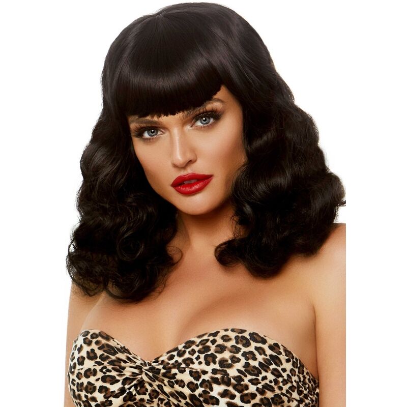 LEG AVENUE - PELUCA RETRO RIZADA CON FLEQUILLO NEGRO LUMINISCENTE