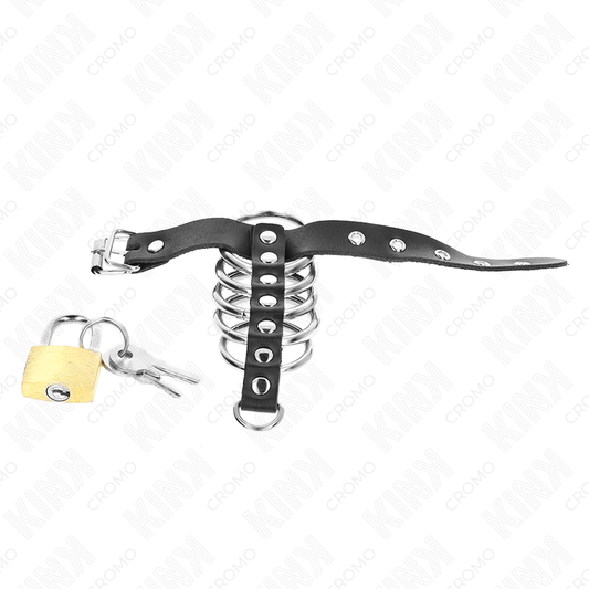 KINK - ANILLO DE CUERO PARA EL PENE CON CIERRE DE CIERRE 21 X 2 CM Y 5 ANILLAS METÁLICAS DE 3 CM A 4 CM