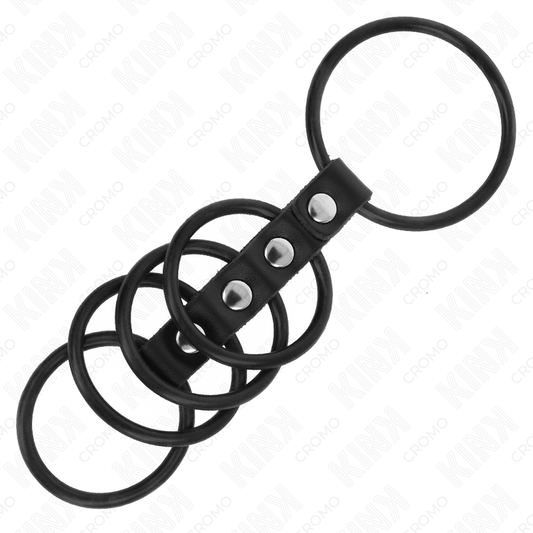KINK - 5 ANILLOS DE SILICONA PARA EL PENE DE 3,8 CM A 4,8 CM CONECTADOS CON CUERO