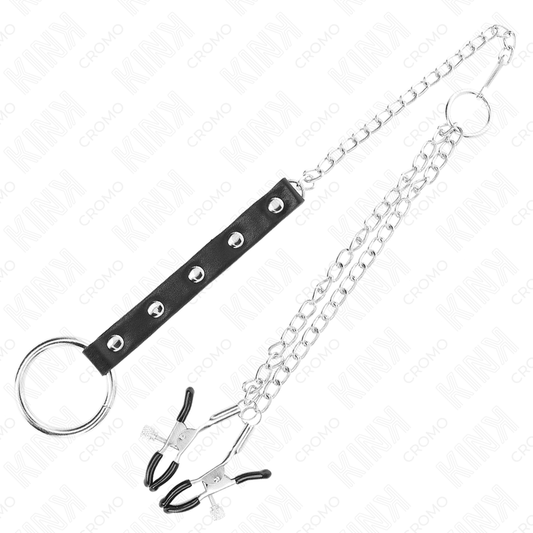 KINK - ANILLO METÁLICO PARA EL PENE CON CADENA Y PINZAS AJUSTABLES PARA PEZONES