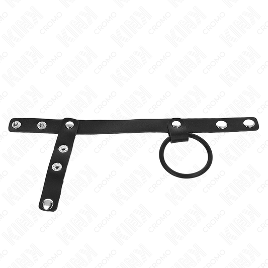 KINK - ANILLO DE SILICONA PARA EL PENE DE 3,8 CM CON DIVISOR DE BOLAS Y CORREA DE CUERO DE 22 X 1,5 CM