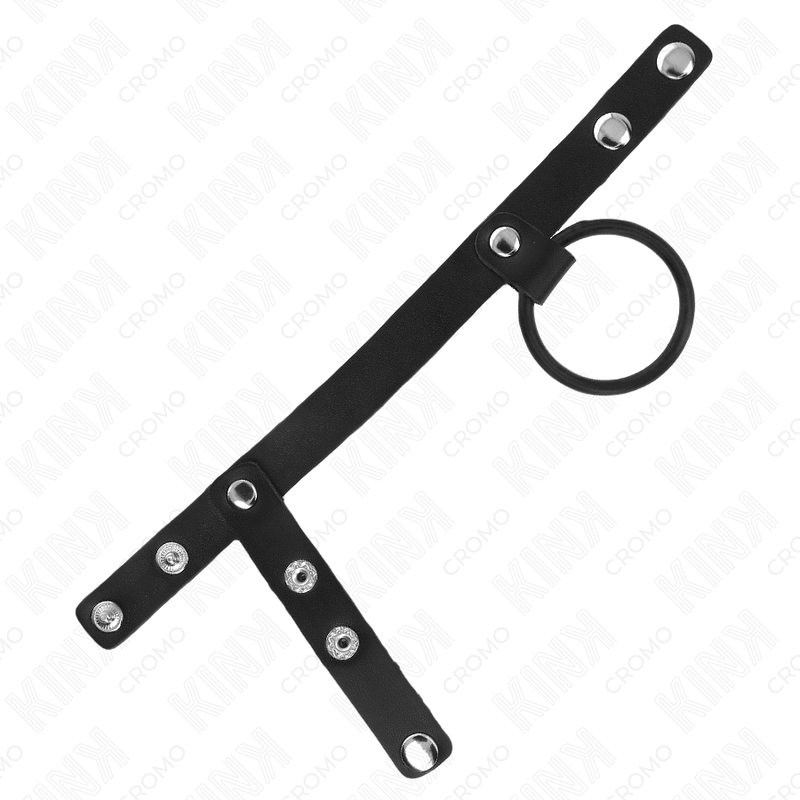 KINK - ANILLO DE SILICONA PARA EL PENE DE 3,8 CM CON DIVISOR DE BOLAS Y CORREA DE CUERO DE 22 X 1,5 CM