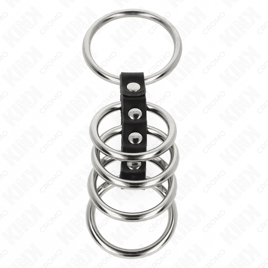 KINK - 5 ANILLOS PARA EL PENE DE 3,7 CM A 5 CM DE METAL CONECTADOS CON CUERO