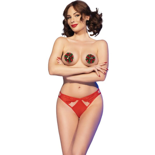 CHILIROSE - CR 4839 ENSEMBLE DE NOËL CACHE-TETONS + CULOTTE ROUGE L/XL