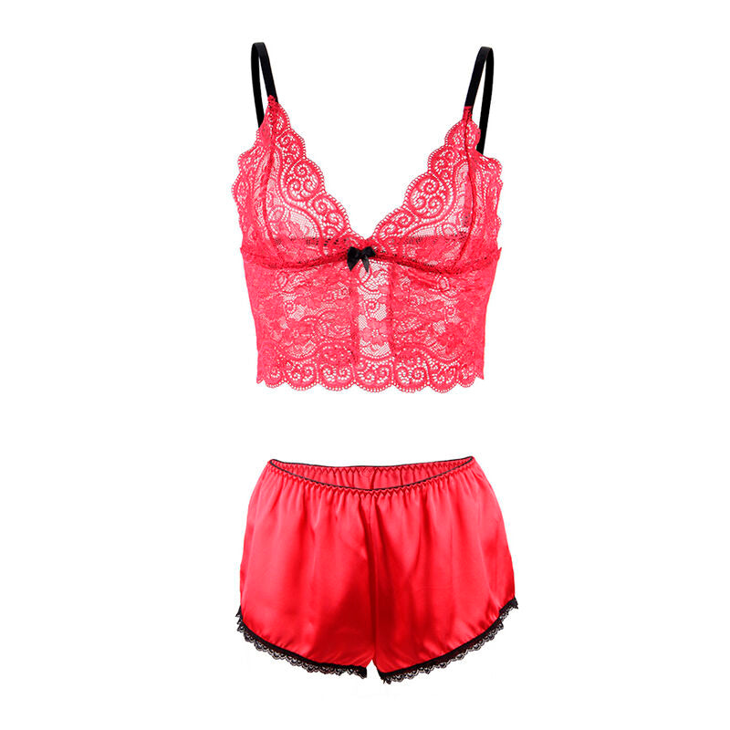 SUBBLIME - 953898 CHEMISE DE NUIT EN SOIE ET ​​DENTELLE + CULOTTE ROUGE S/M