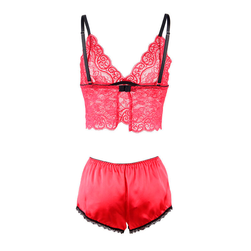 SUBBLIME - 953898 CHEMISE DE NUIT EN SOIE ET ​​DENTELLE + CULOTTE ROUGE S/M