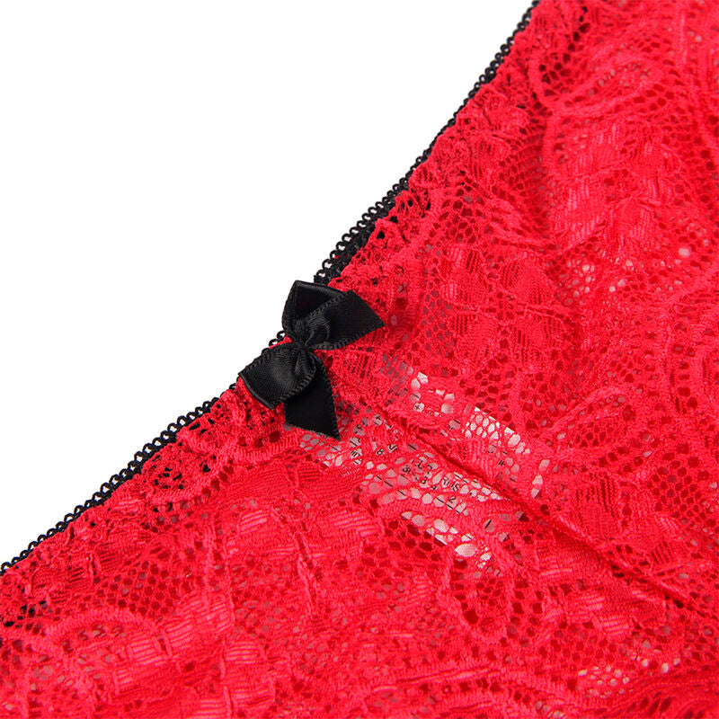 SUBBLIME - 953898 CHEMISE DE NUIT EN SOIE ET ​​DENTELLE + CULOTTE ROUGE S/M
