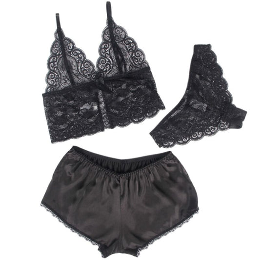 SUBBLIME - 953911 CAMISÓN + BRAGUITA DE SEDA Y ENCAJE NEGRO S/M