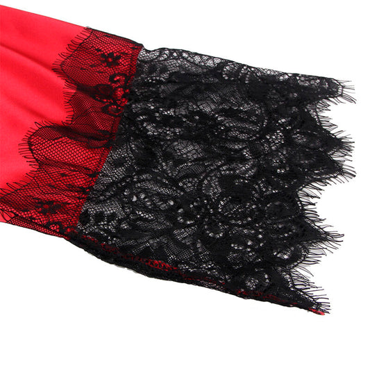 SUBBLIME - 954024 CAMISETA DE ENCAJE CON ESPALDA TRANSPARENTE + TANGA ROJO/NEGRO L/XL