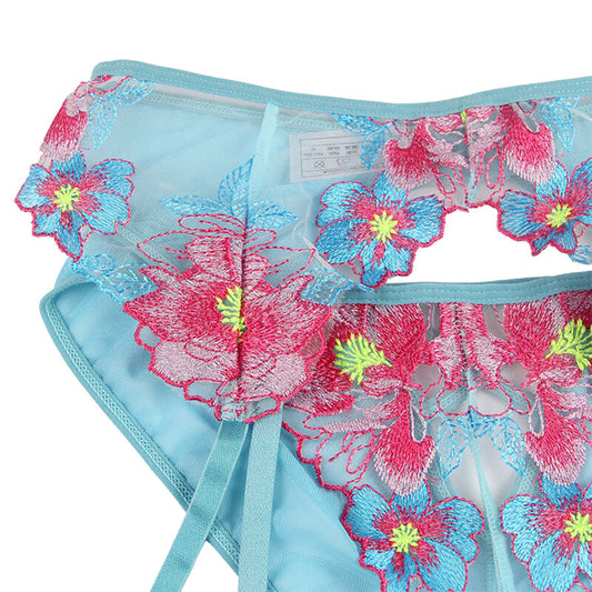 SUBBLIME - 954116 SUJETADOR + BRAGUITA CON LIGUERO DISEÑO FLORAL AZUL L/XL