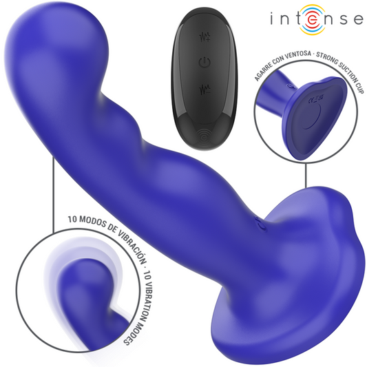 INTENSE - VIBRADOR CORTO CON VENTOSA CONTROL REMOTO AZUL