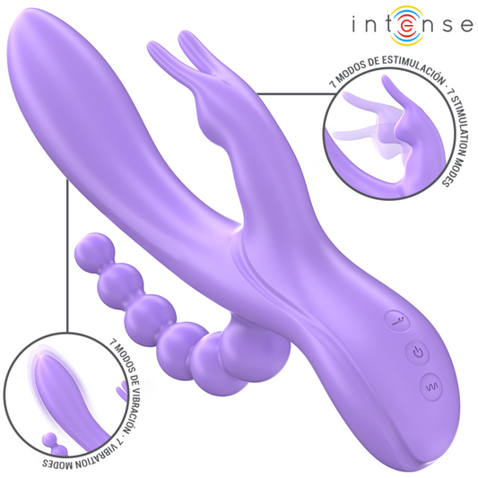 INTENSO - MIKO TRIPLE VIBRADOR CONEJO Y ESTIMULADOR ANAL 7 VIBRACIONES MORADO