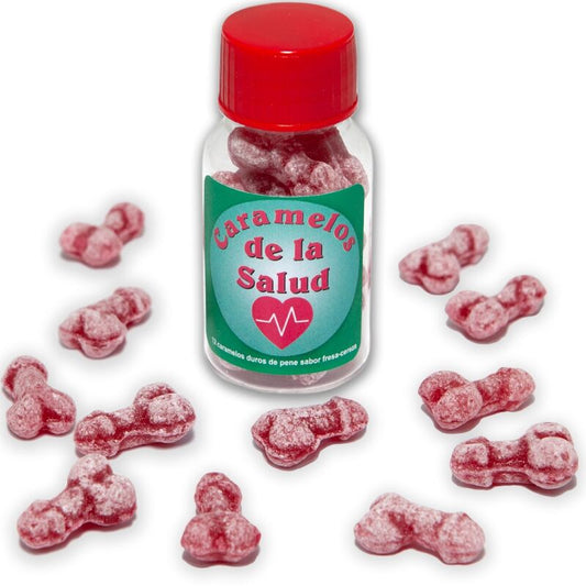 DIABLO PICANTE - 12 CARAMELOS SALUDABLES FORMA DE PENE FRESA/CEREZA