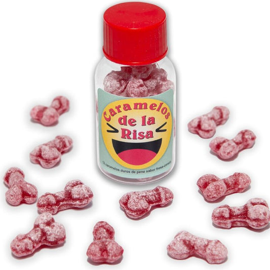 DIABLO PICANTE - 12 CARAMELOS DE LA RISA CON FORMA DE PENE FRESA/CEREZA