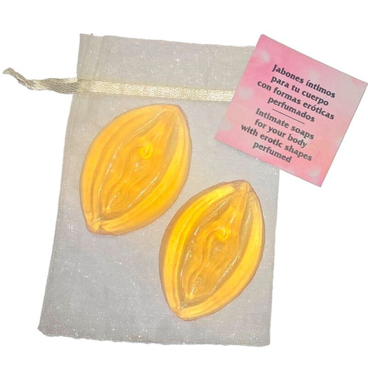 DIABLO PICANTE - 2 JABONES PERFUMADOS CON FORMA DE VAGINA AMARILLOS