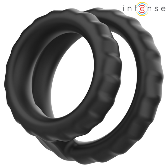 INTENSE - ANILLO DOBLE DE SILICONA PARA EL PENE DEWEY NEGRO MODELO 2
