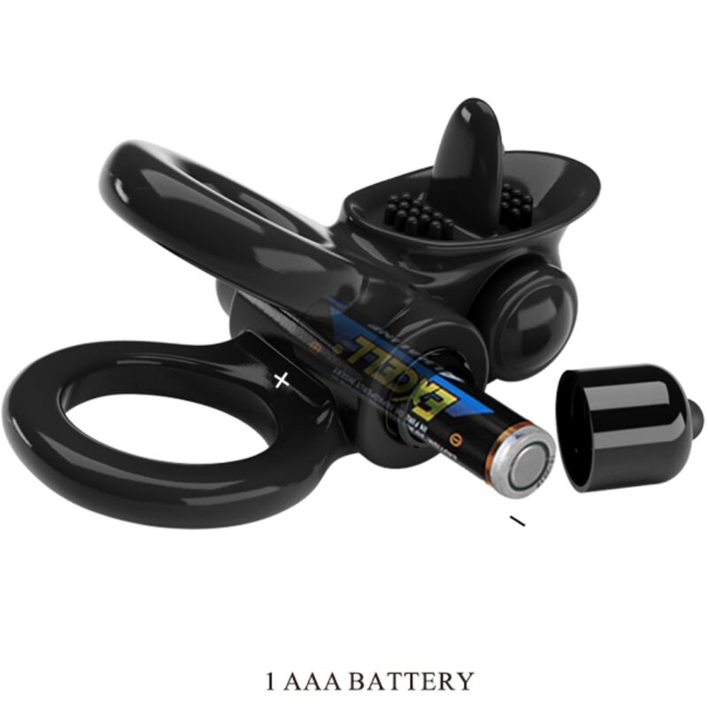 PRETTY LOVE - ANILLO PASSIONATE DOBLE ANILLO VIBRADOR + ESTIMULADOR DE CLÍTORIS NEGRO