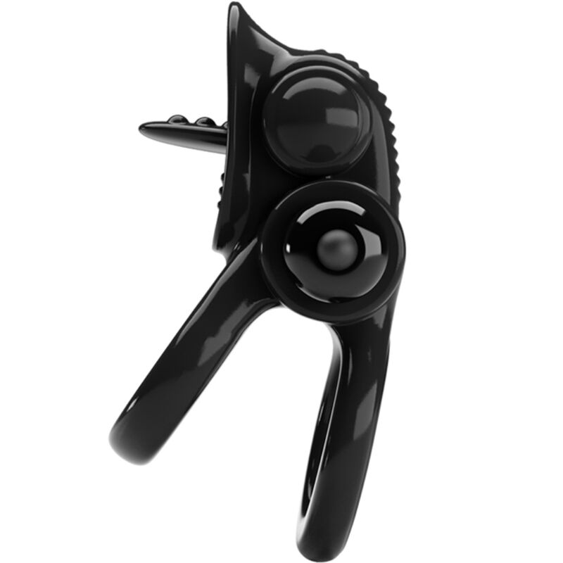 PRETTY LOVE - ANILLO PASSIONATE DOBLE ANILLO VIBRADOR + ESTIMULADOR DE CLÍTORIS NEGRO