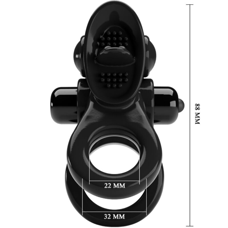 PRETTY LOVE - ANILLO PASSIONATE DOBLE ANILLO VIBRADOR + ESTIMULADOR DE CLÍTORIS NEGRO