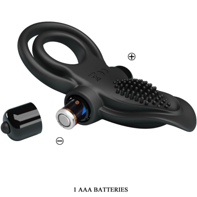 PRETTY LOVE - DOUBLE VIBRATING RING + CLITORIS STIMULATOR 10 VIBRATIONS BLACK