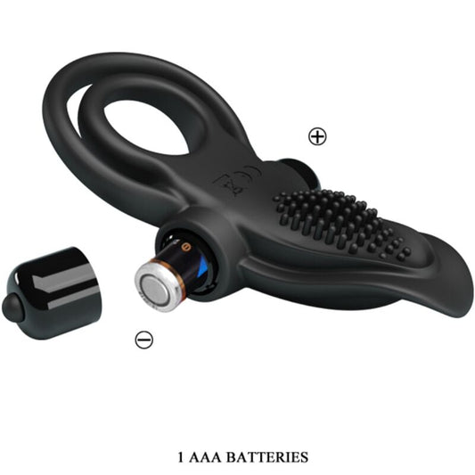 PRETTY LOVE - DOUBLE VIBRATING RING + CLITORIS STIMULATOR 10 VIBRATIONS BLACK